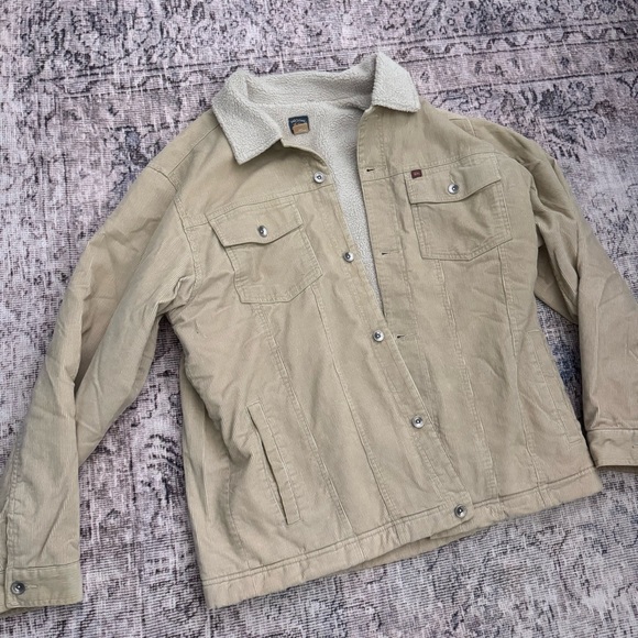 Quiksilver men’s corduroy Sherpa jacket vintage surfer coat L beige tan cream - Picture 1 of 8